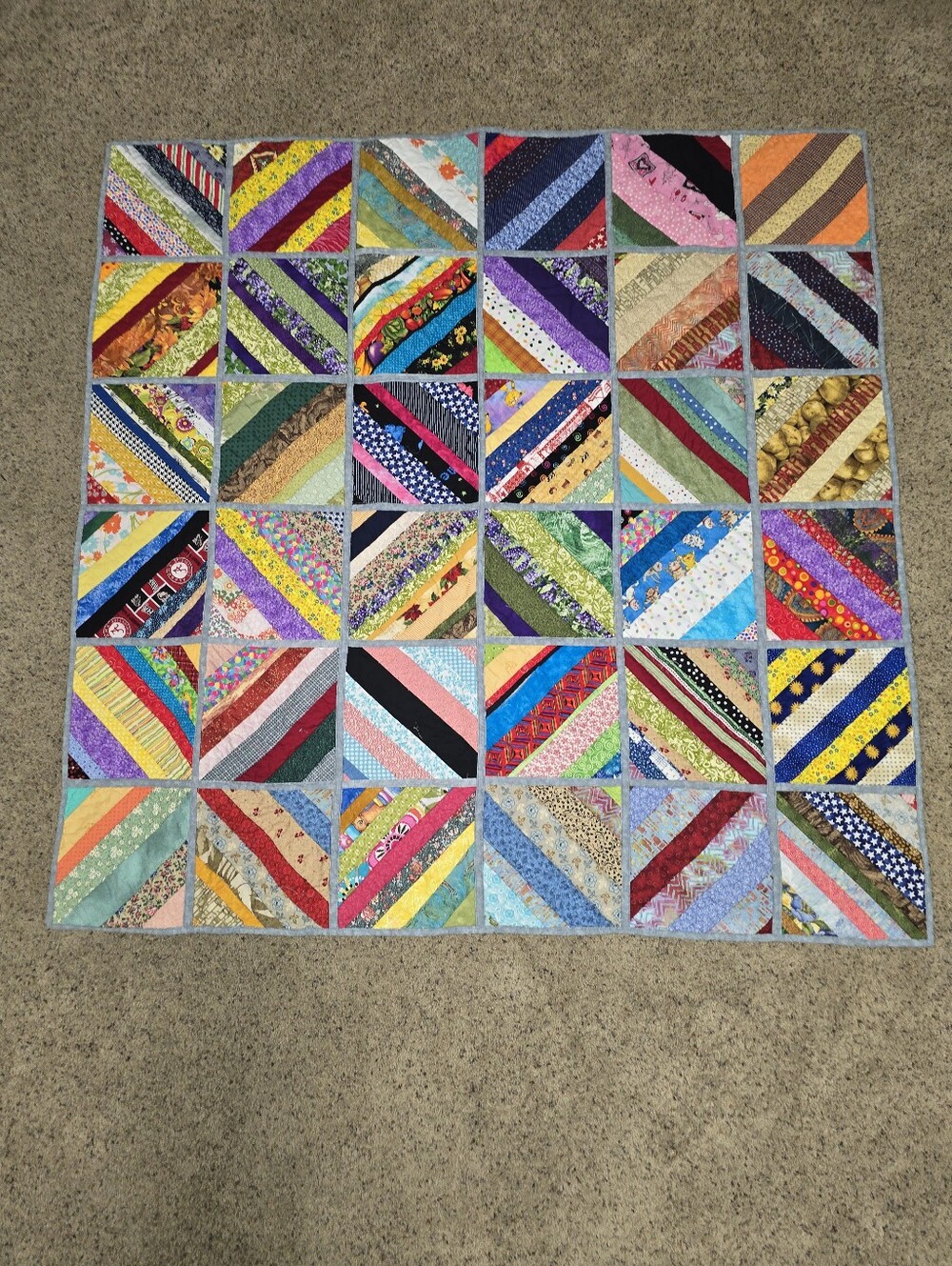 Scrappy String Quilt Lap Quilt Modern Machine Quilted Wall Hanging